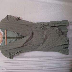 Sage Green Faux Wrap Dress Back Zipper M
